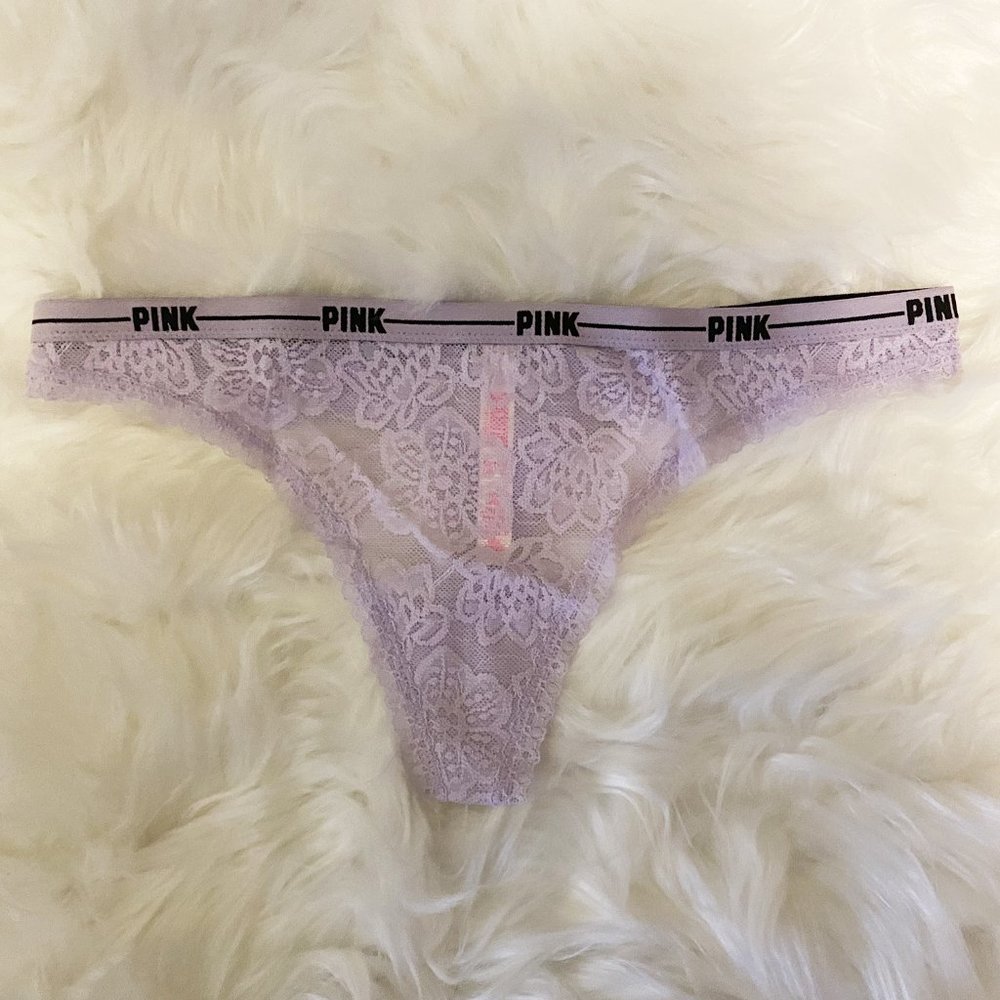 Victoria's Secret PINK Signature Lace Thong Panty Purple Small